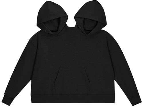 Par Hoodies Dubbel Pullover Sweatshirt extra stor intim huva tröja för 2 personer med fickgåvor för par som bär (svart)