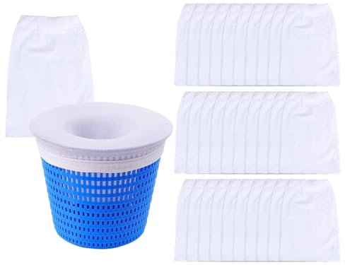 Kellegour 30 pcs Calcetines de Piscina Filtros,Filtros Malla Piscina,Filtros de Piscina para Cesta de Filtro Skimmer Calcetines,Filtros de Skimmers Limpia,para Capturar Hojas,Cabello,Basura,Blanco