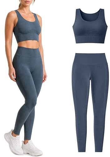 Risalti Completo Palestra Donna Costina Ilena - Leggins Sportivi Donna in Microfibra, Top Donna Sportivo, Pantaloni Elasticizzati Donna, Abbigliamento Donna Senza Cuciture - Made in Italy