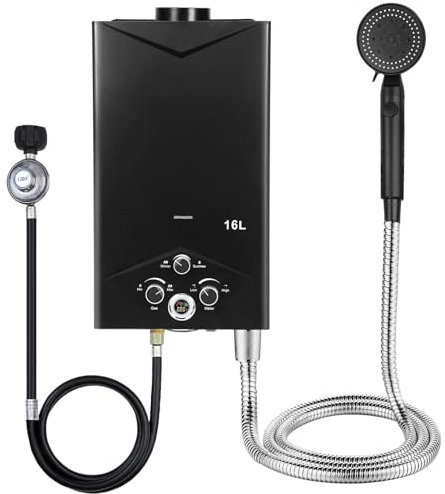 Haloppe Tankless Water Heaters,4.21GPM 16L Outdoor Portable Gas Water Heaters,Fast Constant Temperature Gas Hot Water Heaters with Digital Display Multi-Protection for Campervan Shower Road Trip Black
