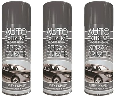 DIOXSTAR Grey Primer Spray Paint, Matt Finish, Quick Drying, Non-Crack Paint, Suitable for Metal, Glass, Wood, Indoor and Outdoor Use, Easy to Use, 400ml (3 PCS)