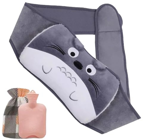 Varmvattenflaska varmvattenflaska bälte, varmvattenflaska med mjukt plyschskydd av gummi med mjukt midjeskydd, värmflaskbälte för nacke, axlar, rygg och ben (grå tonoro)