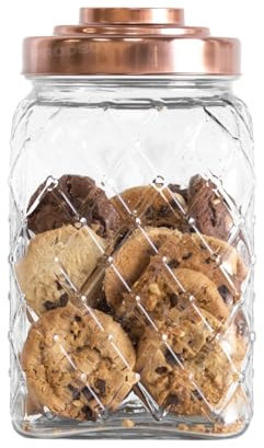 Darthome 2.4L Glass Storage Jar Copper Lid Cookie Biscuit Barrel Flour Sweets Rice Pasta