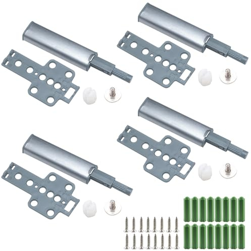 WOLMIK Push to Open Door Catches - 4 Pack Magnetic Door Push Opener Catches for Cupboard, Push Latch Release Door Magnet Kitchen Drawer Closer, Cabinet Opener for Damper Large Wardrobe Closure - Grey