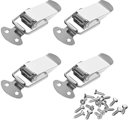 4Pcs 34mm Spring Loaded Toggle Latch, Stainless Steel Tension Clasp with 16 Screws, Duck Billed Buckles Catch Clamp Clip for Wooden Box, Case, Chest, Cabinet, Trunk