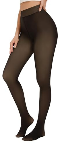 Harlamvar Women's Winter Warm Fake Translucent Tights Fleece Lined Thermal Pantyhose Stretch High Waist Thick Tights Black