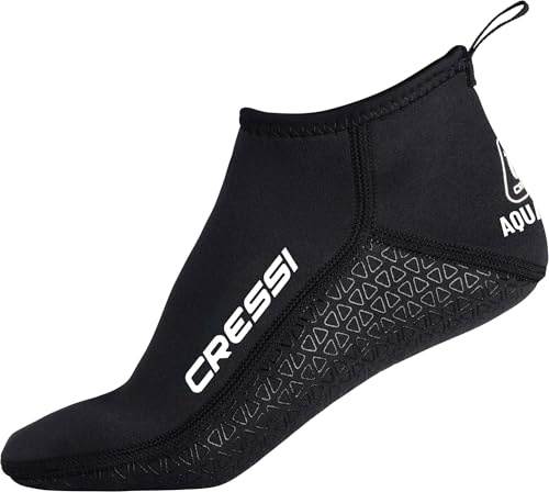 Cressi Aqua Grip Neoprene Socks 3mm L - Unisex Short Neoprene Boots with Double Lining, Black, 3 mm, with Non-Slip Sole, Ideal for Water Sports and Surface Activities, L (EU 42/43 UK 8/8.5)