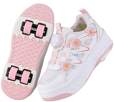 Surwin Floral Style Roller Skates,Roller Skates for Girls Boys, 2 in 1 Kids Rollerskates,Detachable Student Teenagers Retractable Roller Shoes,Shoes with Wheels, Outdoor Walking Sports