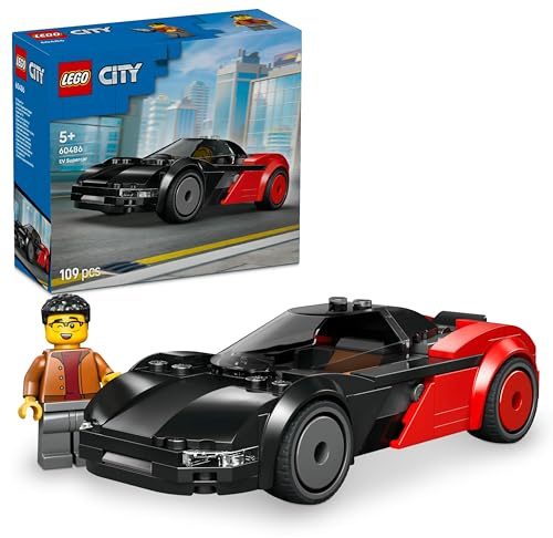 LEGO City EV Supercar Toy - Race Car Model Kit w/a Driver Minifigure - Fine Motor Skills Building Set - Small Birthday Gift Idea for 5+ Year Old Boys - 60486