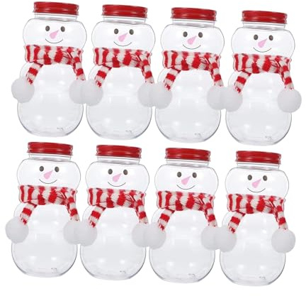 MERIGLARE 8 Piezas Botellas de Jugo Navideñas Recipientes de Muñeco de Nieve Jarras para Beber Contenedores para Dulces con Tapa de Bufanda Adecuado para Fiest, Blanco, Individual