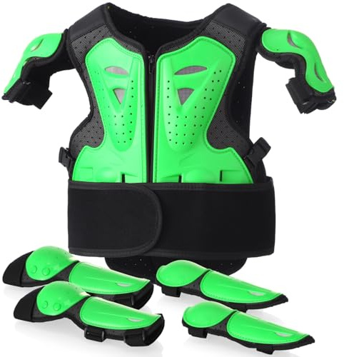 Ginocchiere Motocross Bambino con Pettorina e Coudiere, Set Completo di Protezione Moto per Dirt Bike, Bici, Pattini e Scooter, Armatura Regolabile
