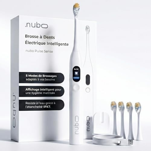 Brosse à Dents Électrique Sonique Nuboo Pulse Sense – 43 000 VPM – Écran LCD Intuitif – 5 Modes de Nettoyage – Batterie Haute Capacité – Recharge USB – Etanchéité IPX7 - Dents Sensibles - Blanchiment