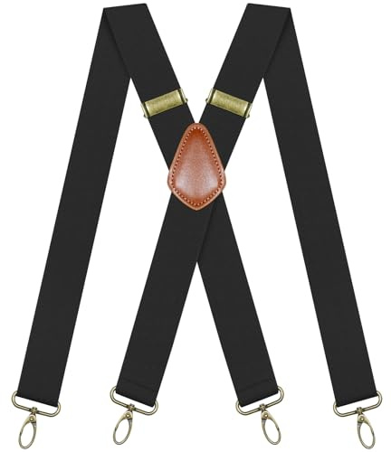 Black Braces for Men Heavy Duty Mens Braces 1.4 Inch X Back Elastic Adjustable Suspenders with 4 Metal Hooks for Work Daily
