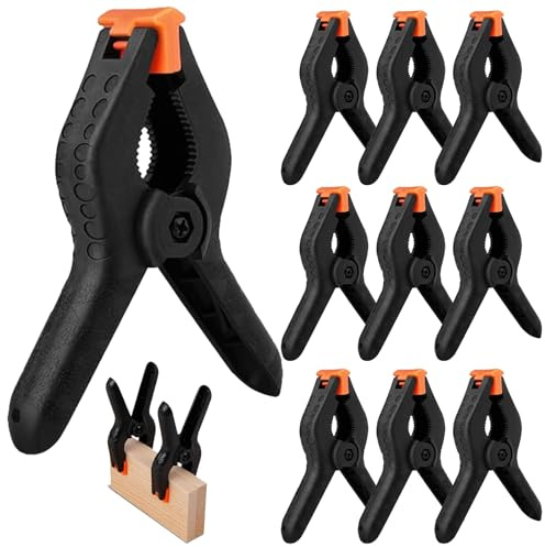 10 Piezas Pinzas de Resorte, Abrazaderas de Plástico de Alto Rendimiento 3 Pulgadas, Pinzas con Fuerza de Sujeción Fuerte para Trabajo de Madera, DIY y Fondos de Estudio Fotográfico (Negro)