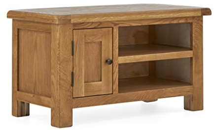 Zelah Oak 90cm Small TV Cabinet Unit for Living Room | Roseland Furniture Rustic Solid Wooden Television Stand upto 40 inch Widescreens Media Entertainment Centre for Lounge, Bedroom | Fully Assembled