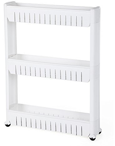 SONGMICS Étagère de Rangement Fine à 3 Niveaux, Meuble de Cuisine à roulettes,roulante, Salle de Bain, Hauteur 72,5 cm Blanc KTR03W