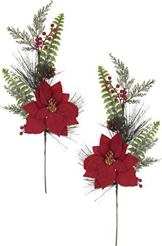 Flair Flower Julstjärna kristna, gren, stjälblommor, sidenblommor, konstgjorda blommor, julbuketter, blommor, juldekor konstgjord, 2-pack, 62 cm, röd, 62 x 22 x 10 cm