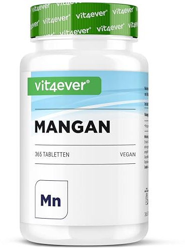 vit4ever Mangan 10 mg - 365 Tabletten für 1 Jahr - Hohe Bioverfügbarkeit durch Mangan Bisglycinat - Ohne unnötige Zusätze - Vegan
