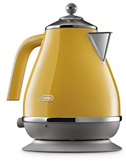De'Longhi Icona Capitals KBOC2001.Y Vintage Style Electric Kettle with Anti-Static Filter, 360° Swivel Base, Cord Storage, Stainless Steel, 1.7 Liter, 2000W, New York Yellow