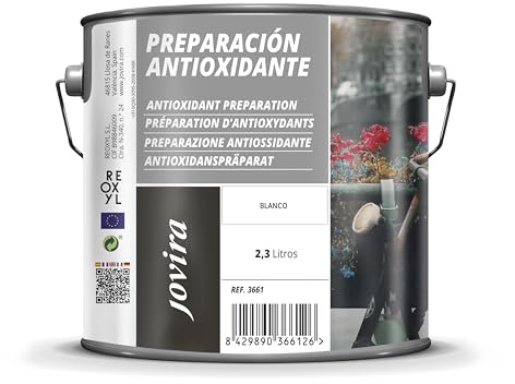 JOVIRA PINTURAS Preparación Antioxidante Metal. Pintura tratamiento superficies de metal anti oxido. Imprimación uso general, Protección total. Anti oxidante. (2,3 Litros, Blanco) D-9A