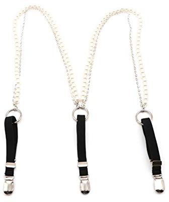 ICGSUQR Women Blingbling Rhinestone Pearl Faux Leather Fashion Suspender Belts Costumes Waist Belt (Black, One size)