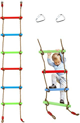 7FT Colorful Camping Rope Ladder for Kids - Hanging Climbing Ladder for Swing Set, Playground, Tree House, Ninjaline, Indoor & Outdoor Play Set