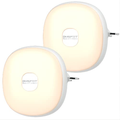 Nachtlicht Steckdose mit Dämmerungssensor, OUSFOT Aufladbar Nachtlicht Kinder 2 Stück Energiesparend 2500-3500K Warmgelb Nachtlampe für Kinderzimmer,Treppenhaus, Treppenaufgang,Küche, Flur (Warm gelb)