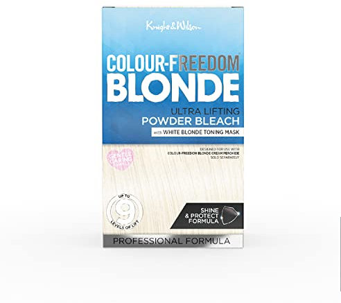Colour Freedom Blonde Ultra high lift Hair Bleach powder and White Blonde Neutralising Toner pack. Up to 9 levels of lift, By Knight & Wilson