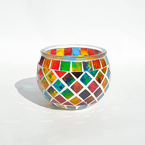 Mosaic Glass Candle Holder Vintage Jar Tealight Holders, Home Decoration with upto 8 Hour Burn Tea Light Candles (Multicolour)