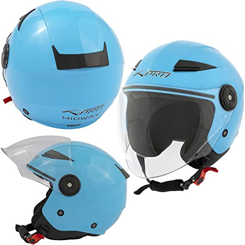 A-Pro City Casco Jet Moto Doppia Visiera ECE 22 Certificato scooter Azzurro M