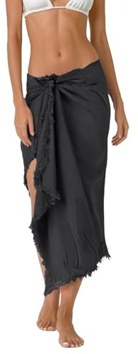 creazioni unique Pareo Donna Mare Lungo 100% Bamboo Made in Italy - Pareo Copricostume da Spiaggia Leggero e Traspirante con Fermapareo in Legno (Nero)
