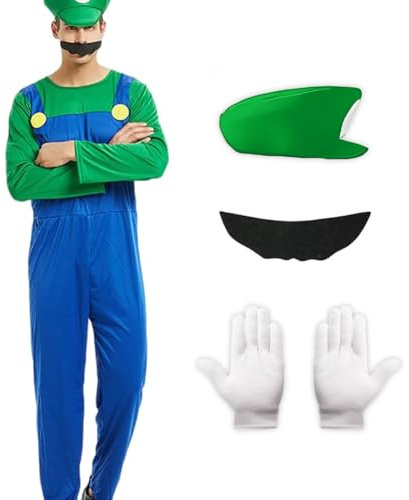 Ficlwigkis Fancy Dress Costume with Cap Beard Gloves for Adults Halloween Cosplay(Man Green, S)