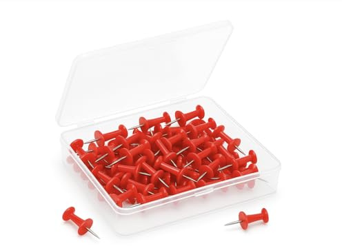 NEDBLUE Red Push Pins - 120 Drawing Pins with Storage Box, Thumb Tacks for Cork, Notice and Bulletin Boards - Map Pins