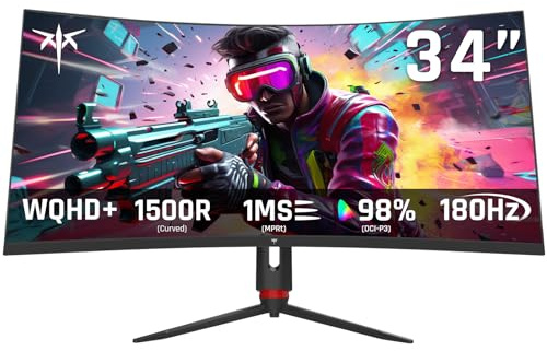 KTC Monitor de juego ultra ancho curvado de 34 pulgadas, 21:9, 3440 x 1440 p 165 Hz 1 ms, monitor curvado 1500R, Freesync G-sync, imagen por imagen, imagen en imagen, altura,