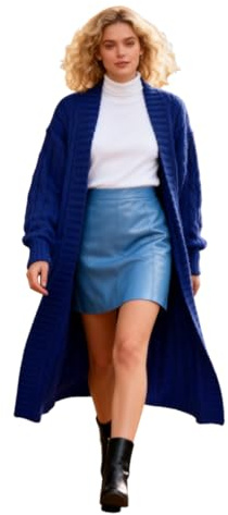 Shuanghao Cardigan-Cappotto Caldi-Invernali Tinta-Unita Lunghi-Oversize Donna - Maglioni a Maglia con Scollo a V di Moda Tempo Libero a Maniche Lunghe Cappotti Morbido con Tasche Donna Blu XXL