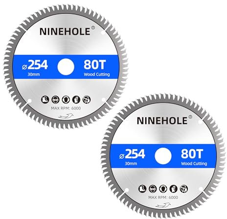 Lot de 2 Lame de Scie Circulaire 254 x 30 mm (anneau 25mm 20mm Et 16mm), 80 dents Coupes propres, Disque à Tronçonner pour Bois, Sèche, Stratifié, Cloison, Contreplaqué, Plastique