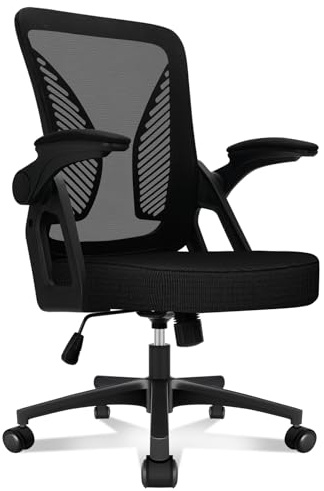 Durrafy Ergonomic Office Chair, Mesh Desk Chair with Lumbar Support and Flip-Up Armrests, Height Adjustable Computer Chair for Home Office, Study & Gaming, 150kg