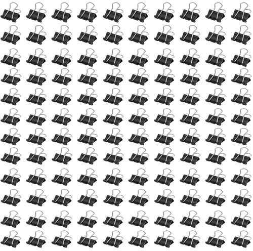 HoAhaMay 120 piezas Clip plegable, clip de metal pequeño de 15 mm, carpeta de metal, clip de papelería, papel, clip multipropósito para escuelas, hogares, oficinas, artículos para el hogar (negro)