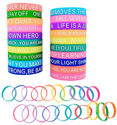 AYNKH 20 Pcs Colorful Silicone Wristbands Motivational Quote Rubber Bracelets, Stretch Unisex Personalised Wristbands Quote Bracelets Bands for Students Adults Mental Health Gifts
