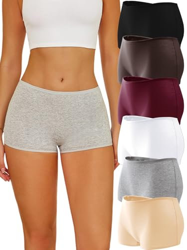 ALL OF SHE Boxershorts Damen Unterhosen Damen Baumwolle Unterwäsche Frauen 6er Set Reine Farbe Panties Bequem Hotpants Einfach Dehnbar Hipster Mehrpack M