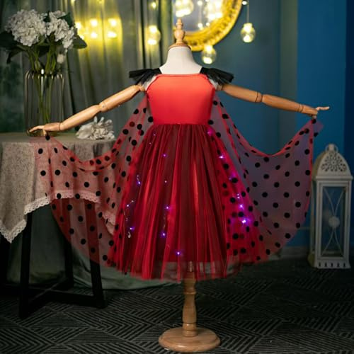 Sincere Party ljus up nyckelpiga prinsessklänning med cape, nyckelpiga fe Cosplay klänning för flickor 5–6 år