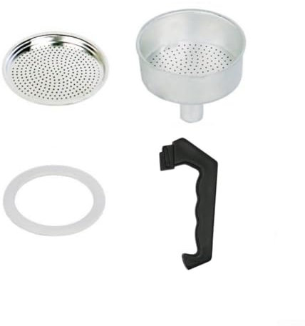 Zilimontt Juego de piezas de repuesto para cafetera espresso Moka, mango, sello de junta, embudo, filtro para cafetera moca (3 tazas)