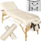 tectake® Mobile Massageliege mit 3 Zonen, klappbar, mit 7,5 cm Polsterung, bis 250 kg belastbar, Massagebank mit Zubehör Tasche, Voll- und Halbrolle, mobiles Möbel für Massage - beige