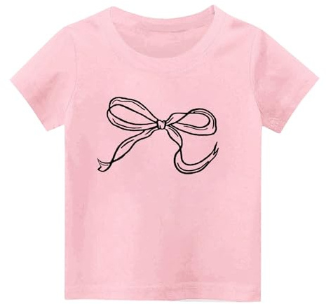 duxyoz Girl's Cotton T Shirts Short Sleeve Round Neck Tee Tops Casual Summer Top Graphic Bow Print T-Shirt Classic Loose Fit Crewneck Cute Preppy Clothes Soft Comfy Fashion Daily Wear 9-10 Years