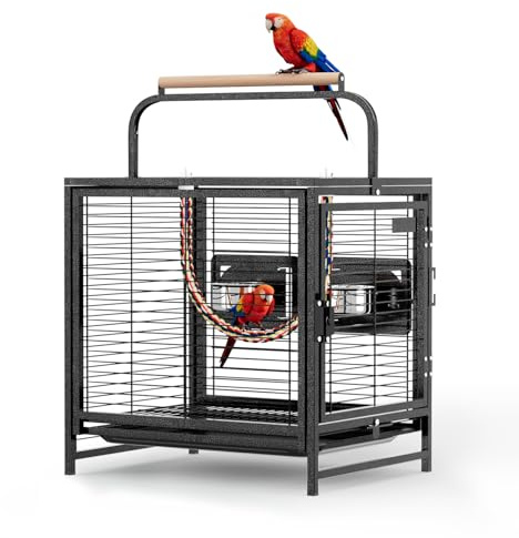 Bonnlo 48cm Bird Cage with Handle, Portable Parrot Cage With Wooden Perch, Bird Travel Carrier Cage for Small to Medium Sized Birds Parrotlets Lovebirds Conures