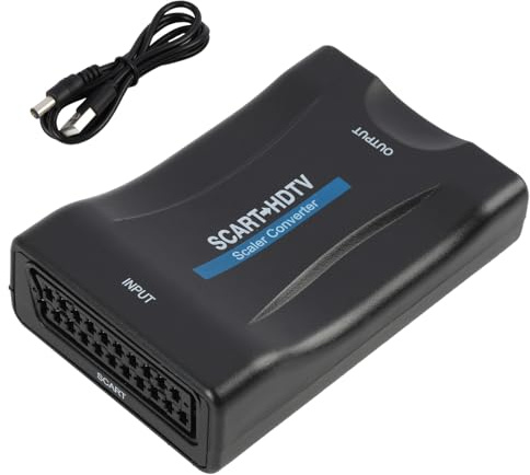 Adaptador Scart a HDMI con cable USB, Convertidor Scart a HDMI, Convertidor de señal analógica a digital 720p/1080p para TV HDTV, monitor y proyector, compatible con PS3 Xbox Sky DVD VHS Blu-Ray