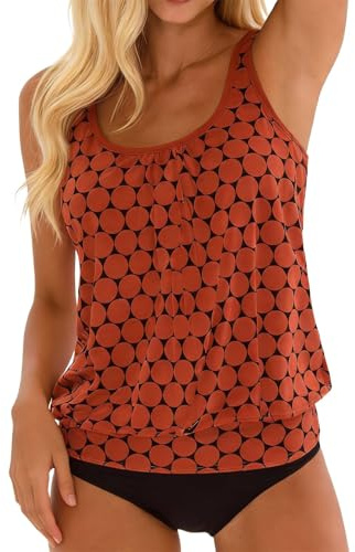 MJGkhiy Costume Piscina Donna Due Pezzi Costumi da Bagno Tankini Set Mare Curvy Imbottito Tankinis Top con Vita Alta Slip Contenitivo Elegante Swimwear Floreale Beachwear Spiaggia Nuoto