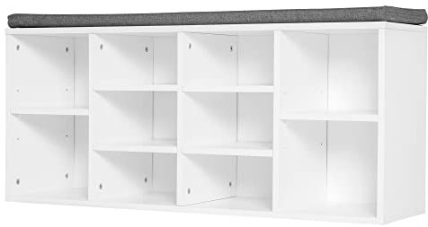 HOMCOM Scarpiera Panchina 8-10 Paia di Scarpe Ripiani Regolabili, Legno, Bianco, 104 x 30 x 48 cm