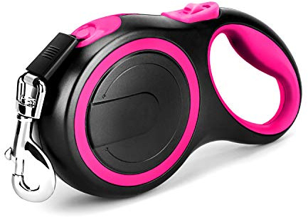 Segarty 26ft Dog Leash Retractable, 8m Dog Leads Long for Medium Large Breed Pets 44-110Lbs, No Tangle Nylon Tape and 1 Button Break & Lock Heavy Duty Leash for Training Running, Pink