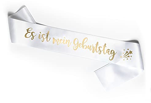 OMISS Schärpe in Weiß und Gold - Es ist Mein Geburtstag - Seien Sie der Schönste für Ihren Geburtstag
